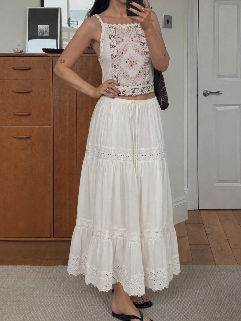 Free People Garden Party Embroidered Floral Backless Crop Top Ivory L NWT